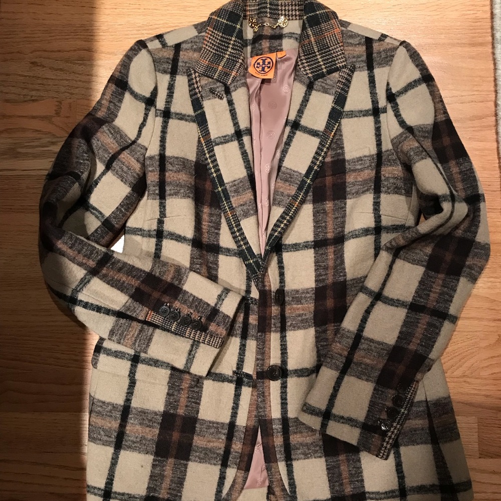 Tory Burch wool plaid blazer. Size 8. Mint. $210